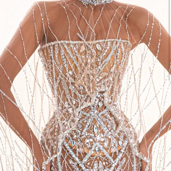 open lace back dress crystal prom dresses 2020 sheer crew neckline mermaid sparkly formal d –  classygown main image 1